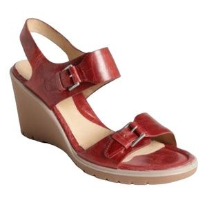 ECCO Adorable Red Leather Wedge Open Toe Sandal